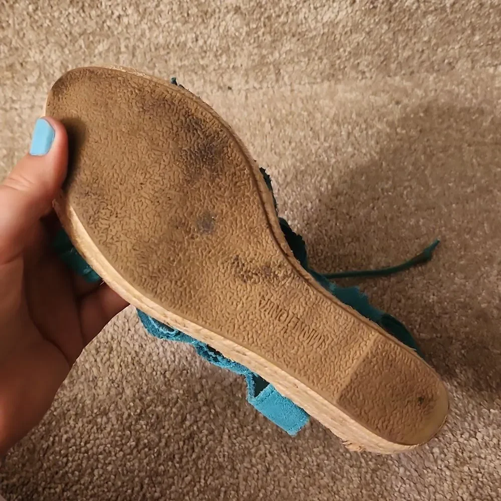 Minnetonka Women's Turquoise Blue Espadrille Wedge Sandals Shoes Size 8